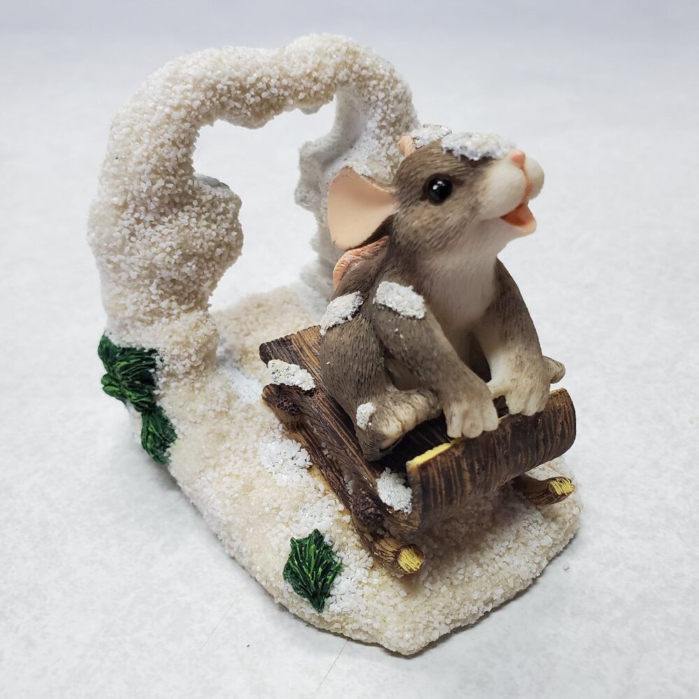 Charming Tails Figurine Collectible Dashing Through The Snow Sledding Mouse